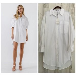 English Factory Women’s Classic Collared Shirt Dress Size Small White